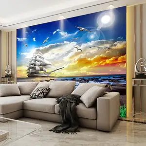 Papel de parede personalizado para TV, fundo de cenário de pôr do sol, mural de gaivota para navio à beira-mar, sofá 3D, revestimento de parede do quarto