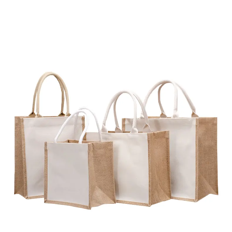 Wholesale Jute Tote Bag Natural Burlap Jute Bags Reusable Grocery Shopping Jute Tote Bag