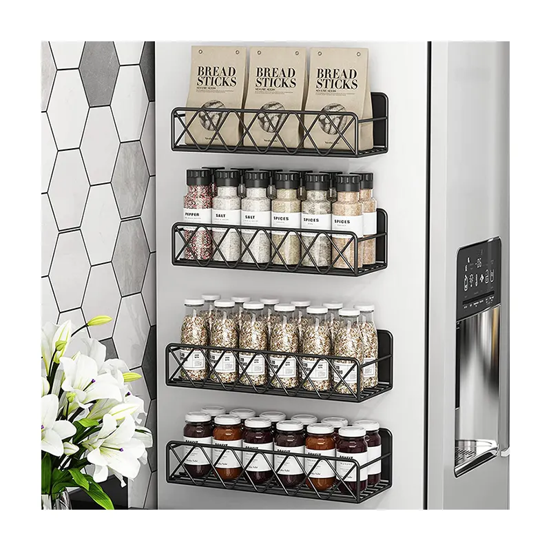 4 pcs Pack Free Combination Moveable Fridge Magnetic Spice Set Storage Racks With Fence Protection Seasoning And Condiment Rack