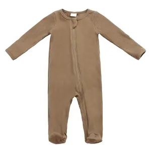 Fall baby clothes newborn clothing full length ribbed cotton romper zipper girl onesie footie rompers