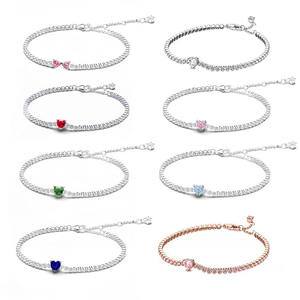 Bracelet à breloques ajustable Panjia Trendy en argent S925, chaîne dense, avec gemme zircon rouge en forme de cœur, inspiré du tennis, cadeau d'amour - Product Image 1