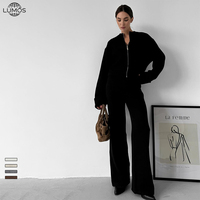 Ensemble 2 pièces femme automne-hiver : veste tricotée à manches longues zippée et pantalon large – Tenue décontractée pour femme