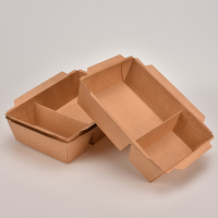 Emballage Jetable En Gros, Plateau Imperméable À 2 Compartiments Pour Restauration Rapide, Boîte Alimentaire Kraft Pour Salade Avec Couvercle PET