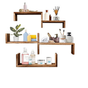 Lingyue25627 Solid <b>Wood</b> Wall Mounted Shelf 5 Tier Rectangle Nordic Style Storage Rack Retro Color <b>Partition</b> Bookshelf - Product Image 5