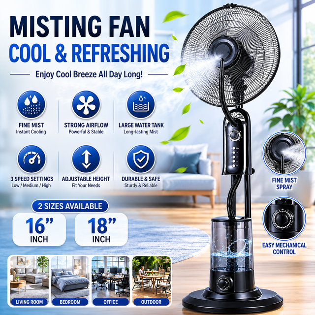 16-Inch AC Motor Portable Pedestal Stand Fan with Light Electric Powered Mobile Vertical Spray for Outdoor Household Use