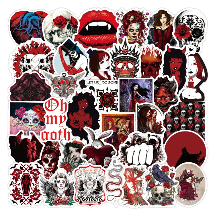 50 pièces/sac gothique rouge foncé vinyle protection solaire étanche valise Skateboard Graffiti Anime figurines dessin animé autocollants pour enfants jouet