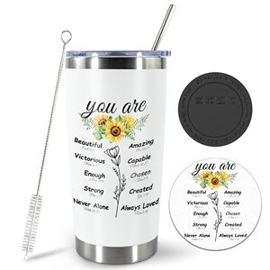 Mug isotherme en acier inoxydable de 20 oz avec couvercle, paille et brosse, motif floral, idéal pour les cadeaux promotionnels - Product Image 1