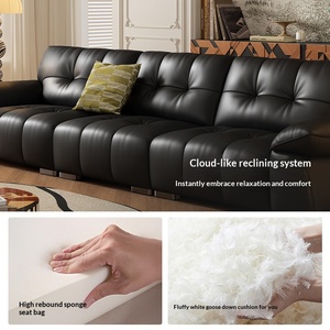 french vintage light luxury black top grain leather feimo straight designer <b>sofa</b> <b>for</b> living room - Product Image 2