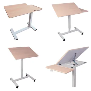 Portable Decorative Manual Wooden Tabletop For Single Metal Column Gas Lift Height Adjustable Desk