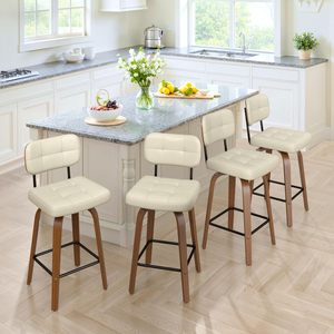 <span class=keywords><strong>Taburete</strong></span> Giratorio con Asiento de Cuero Sintético, <span class=keywords><strong>Taburete</strong></span> Alto con Respaldo Curvo de Madera, Apto <span class=keywords><strong>para</strong></span> Isla de Cocina o <span class=keywords><strong>Encimera</strong></span> - Product Image 2