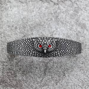 Pulsera de Búho de Plata Tibetana con Diseño Abierto en Forma de C, Ojos Rojos, Patrón Animal, Joyería, Regalo para Hombres y Mujeres - Product Image 4