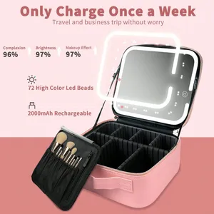 High Quality Travel Makeup Bag Pu Leather Cosmetic Bags Cases Toiletry Bag With Led Light And Mirror