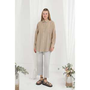 Linen Women's Button <b>Down</b> Shirt Minimalist Style Grey Everyday Wear Simple Design Long Sleeve Blouse - Product Image 1