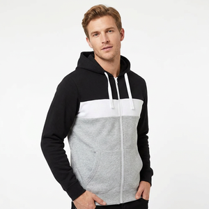 Sudadera con capucha y cremallera de bloques de color al por mayor, fabricante de Sialkot, OEM, chaqueta de algodón polar premium con cremallera, proveedor mayorista de ropa urbana personalizada - Product Image 1