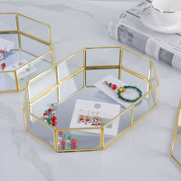 Plateau miroir doré octogonal en verre, organiseur de maquillage, plateau décoratif pour parfums et cosmétiques, idéal pour centre de table de mariage