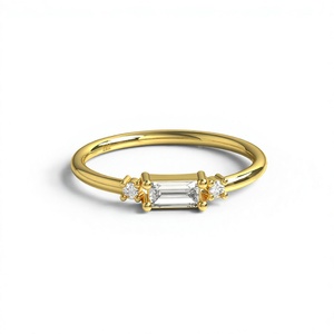 Minimalist 18K Gold Plated Baguette And Round Diamond <b>Ring</b> <b>Stacking</b> Band Eternity Promise <b>Ring</b> Fine Jewelry Gift for Women - Product Image 1