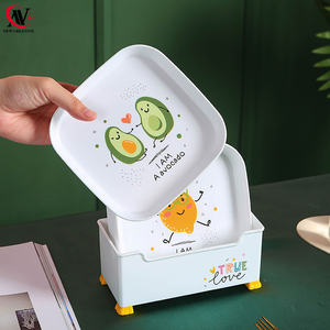 Juego de platos cuadrados de plástico con caja de retención de agua, plato de cena colorido, Plato de frutas, mesa, rascador, 9 Uds. - Product Image 3