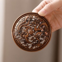 Encensoir religieux vintage de style chinois en bois de santal, à base carrée, avec motif fumé et couvercle ajouré sculpté Dragon et Phénix, pour la maison