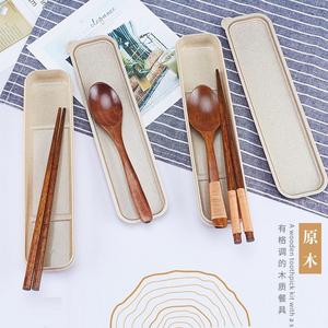 Ensemble de baguettes et cuillère en bois, couverts de voyage portables, ensemble individuel pour étudiants, adultes et enfants, ensemble de trois pièces. - Product Image 1