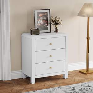 Comò a 3 cassetti, <span class=keywords><strong>cassettiera</strong></span> moderna con angoli arrotondati del tavolo, comodino in legno - Product Image 4