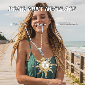 Collier pendentif soleil en perles naturelles, style vintage bohème, bijoux élégants, cadeau pour femme - Product Image 3
