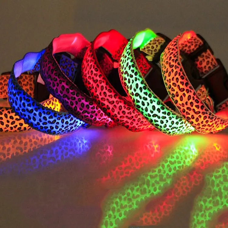 Pet Collar Dog Nylon Night Flashing Glow In The Dark Rechargeable LED Leopard Light Dogs Collars