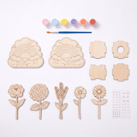 Kit Vas Bunga Kayu DIY Pola Awan Pelangi dengan Potongan Bunga Kayu, Kuas, Stiker Mutiara dan Berlian Imitasi untuk Anak-anak