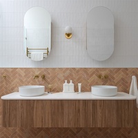 Meuble-lavabo de salle de bains modulaire incurvée élégante conception flottante personnalisée avec tiroir miroir stockage matériau de base en MDF durable