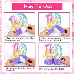 Décorations Tie Dye pour 10e anniversaire de filles, <span class=keywords><strong>8</strong></span> pièces, centres de table en nid d'abeille, thème arc-en-ciel rétro hippie, papier imperméable - Product Image 5