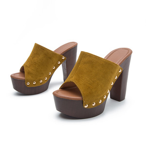 Women's Heeled Sandals Open Toe Chunky <b>Heel</b> Platform High <b>Heel</b> EVA Outsole Pu Lining Solid <b>Red</b> Suede Stones Design Height - Product Image 3