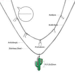 Collar con Colgante de Cactus de Acero Inoxidable para Mujer, Joyería de Moda, Estilo Doble Capa, Accesorio para Fiesta - Product Image 5