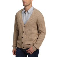Pull tricoté pour homme personnalisé OEM, col en V, manches longues, coupe oversize, couleur unie, anti-rétrécissement, respirant, style décontracté et tendance, ouverture frontale à ressort
