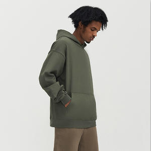 Veste américaine rembourrée à capuche en molleton épais 460G 100% coton uni pour homme SL450H Automne Hiver, coupe oversize longue, couleur terre - Product Image 4