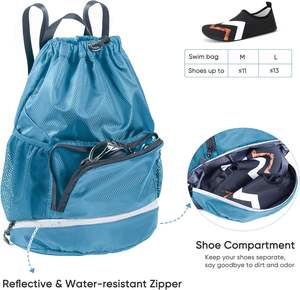 Swim Essentials Drawstring Backpack <b>Beach</b> Gym Bag Waterproof Pocket <b>Shoe</b> Compartment for Kids Men Workout Made Durable Polyester - Product Image 5