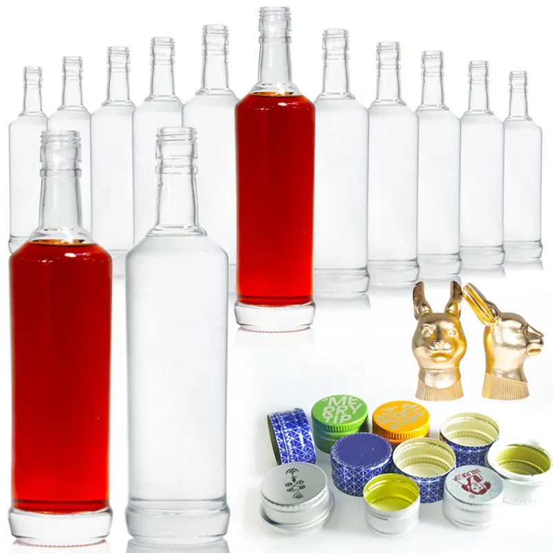 زجاجة الكحول, زجاجة 200 مللي و 375 مللي و 500 مللي و 750 مللي ، شفافة ، فارغة ، أولسو ، فودكا ، جين ، روم ، تيكيلا ، ويسكي ، براندي ، زجاجة زجاجية مع فلين
