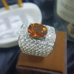 Wholesale Personalized Iced Out VVS /D Color Moissanite Natural Citrine Diamond 925 Silver Hip Hop Jewelry Rings For Men Women
