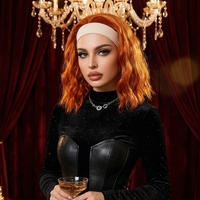 Perruque Bandeau Synthétique Courte Bob Ondulée Roux Orange Bouclée Sans Colle Résistante à la Chaleur, Fabrication Industrielle, Vente en Gros