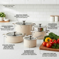 Ensemble de casseroles de cuisine modernes en acier inoxydable 304/201 écologiques, revêtement céramique antiadhésif, avec couvercle en verre
