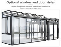 Nueva llegada: Invernadero de cristal prefabricado con techo plano y perfil de extrusión de aluminio, diseño moderno con puerta corredera.
