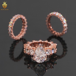 טבעות אופנה יהלום אגס 19.92ct טבעות נישואין 3 יח 'ערכות טבעת בהתאמה אישית גברים תכשיטים - Product Image 1
