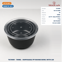 Bol en plastique jetable TeGuan durable, écologique, compatible micro-ondes, noir, blanc, transparent, pour camping, préparation de repas, soupe, salade, nourriture
