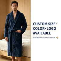 Robe personnalisée avec logo, à capuche, en flanelle bleu foncé, légère, brodée, pour la maison, avec ceinture, pour toutes les saisons