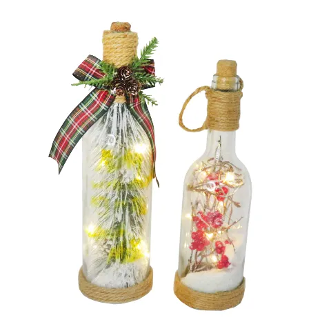 Personalized Decorated 11.5" Glass Bottle with 15L warm White Light decor Tall Large Glass Christmas Cork Wine Bottles