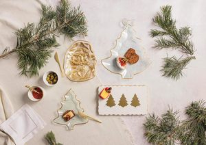 Plateau de service en marbre blanc naturel avec tranches de sapin de Noël en <span class=keywords><strong>laiton</strong></span>, bordure dorée, plateau à fromage, produit de Noël populaire - Product Image 2