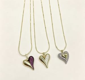 Collar de Corazón de Zirconia Bicolor Chapado en Oro al por Mayor de Fábrica, Colgante de Corazón con Cristales Pavé Multicolor, Joyería de Moda para Mujer - Product Image 2