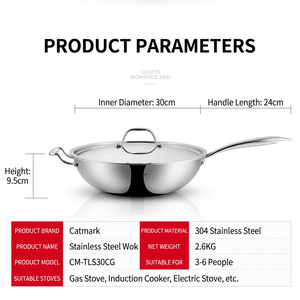 <span class=keywords><strong>Wok</strong></span> <span class=keywords><strong>de</strong></span> Acero Inoxidable <span class=keywords><strong>de</strong></span> 30 cm para el Hogar con Tapa, Sin Recubrimiento, Personalizable - Product Image 6
