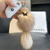 En gros, porte-clés pendentif pour téléphone portable en peluche de renard en fourrure, 20 cm, petit, mignon, rose, noir, rouge, gris, blanc, avec queue