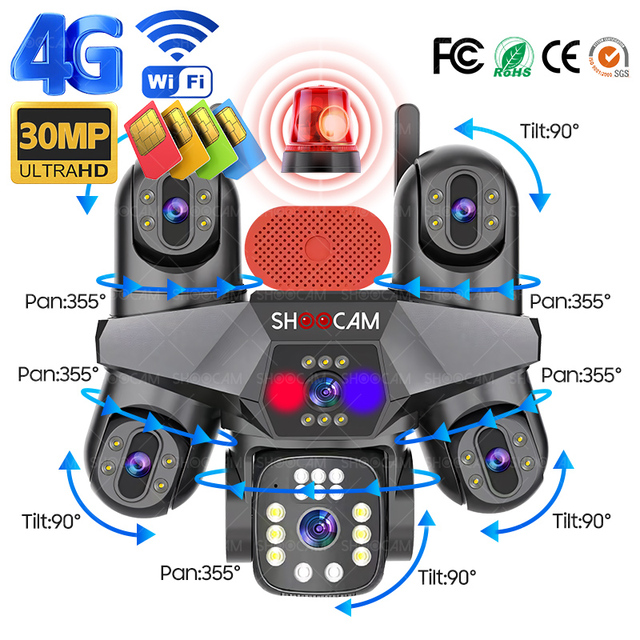 30MP Indoor Camera with 4g Cctv Outdoor Security Home Ai Smart Ip Wifi 4k CE Alarm Surveillance Wireless Network Camera