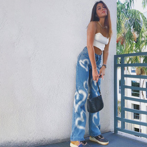 Jeans Baggy <span class=keywords><strong>Marroni</strong></span> da Donna con Stampa a Cuore, Nuova Estetica Vintage Anni '90, <span class=keywords><strong>Pantaloni</strong></span> Denim Streetwear a Vita Bassa e Gamba Dritta - Product Image 4