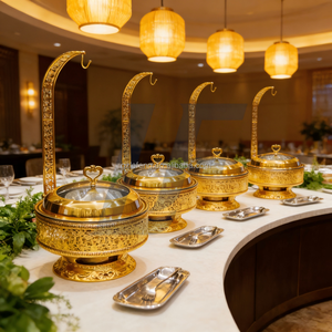 ชุดอุ่นอาหารสแตนเลส 201 สีทองหรูหรา ความจุ 8 ลิตร ฝาปิดแบบแขวนทันสมัย สำหรับจัดเลี้ยงบุฟเฟ่ต์ ใช้เชื้อเพลิงแอลกอฮอล์ - Product Image 5